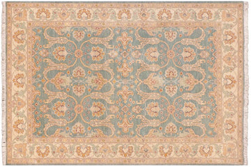 handmade Traditional Kafkaz Green Beige Hand Knotted RECTANGLE 100% WOOL area rug 5 x 7